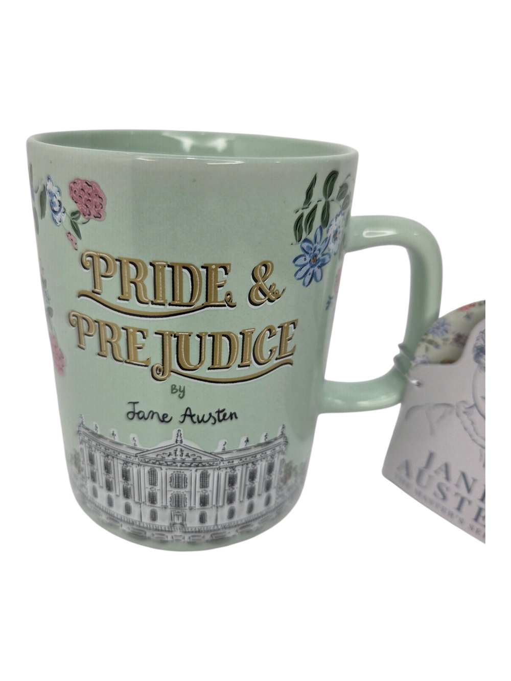 💚▪️Jane Austen ▪️Pride & Prejudice  Porcelain Mug - Mint Green Floral